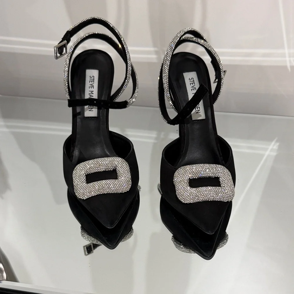Steve Madden Black Pumps with Glittering Silver Buckles